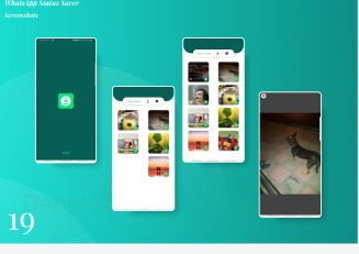 WhatsApp Status Saver screenshots arranged in the Figma portfolio board